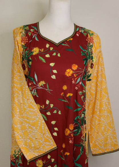 Floral Maroon Mukhawar