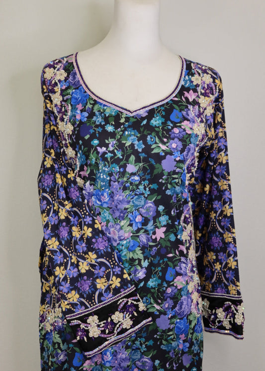 Sequin & Bead Floral Mukhawar